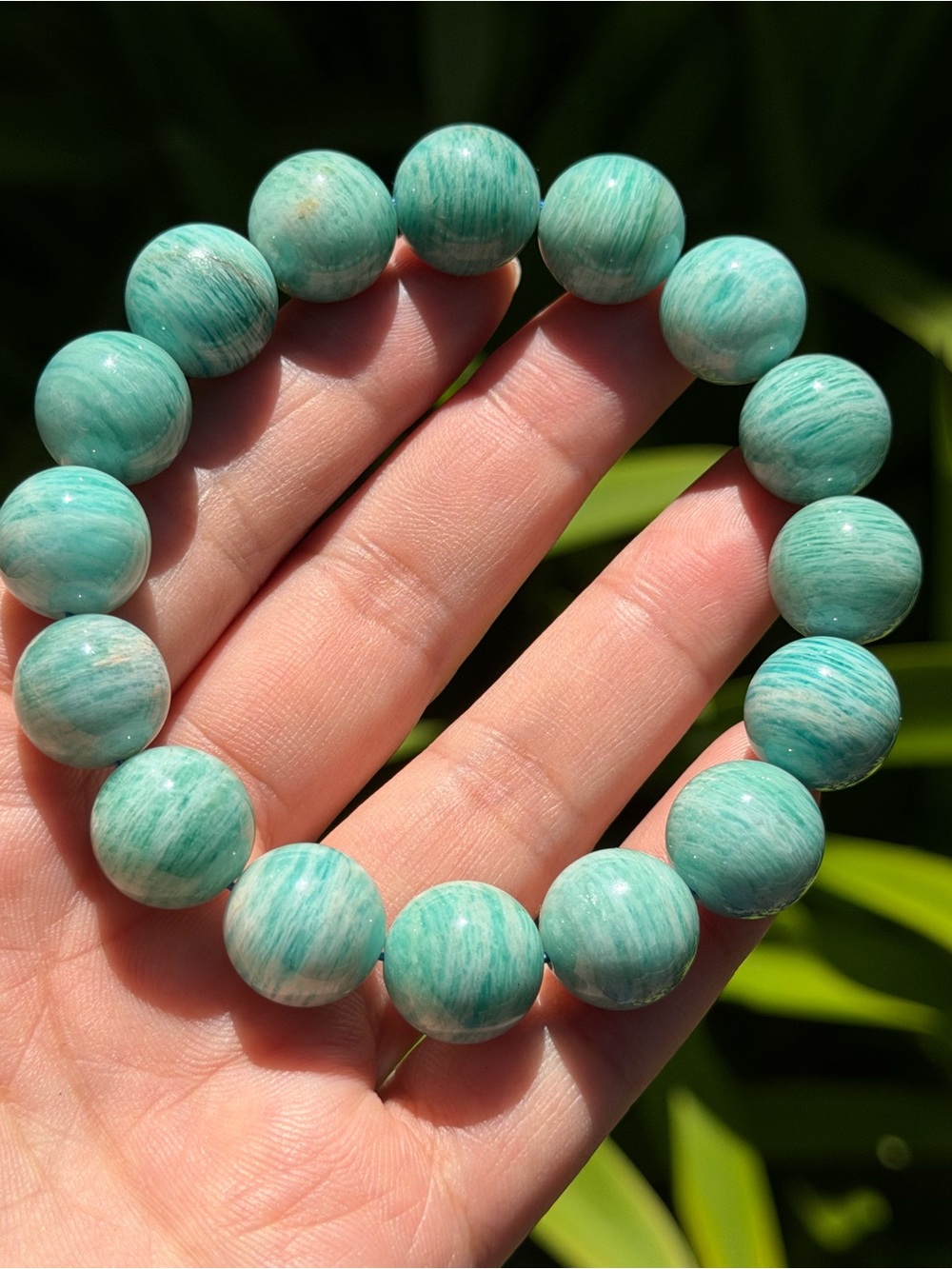 14mm Natural Green Amazonite Beaded Stretch Bracelet 1958